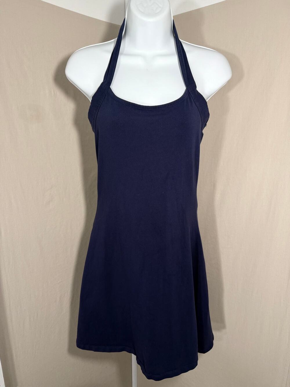 Venus Navy Blue Halter Mini Dress XS Active Athleisure Open Back Cotton